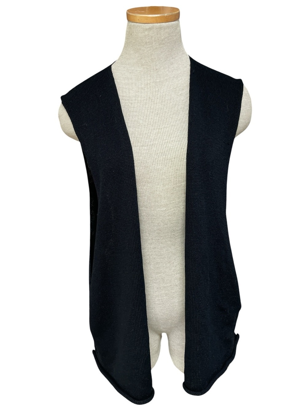 Eskandar Neiman Marcus Open-Front Knit Vest Black Hand Loomed One Size